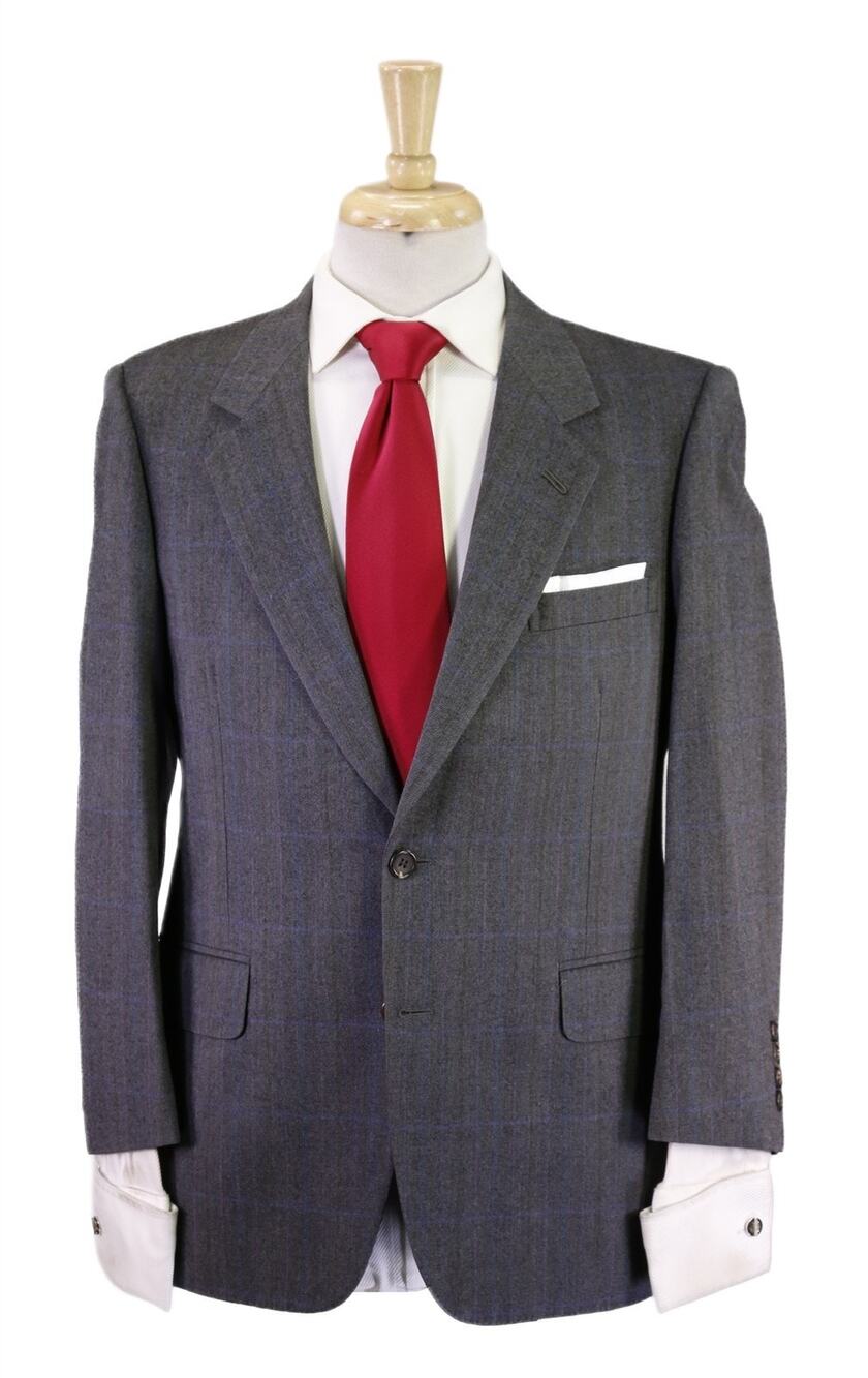Hickey Freeman Vintage Gray Black Herringbone Windowpane Tweed Wool 2B Suit 38S